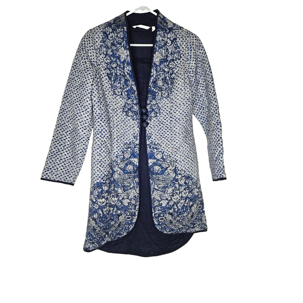 Soft Surroundings Quilted Jacket Blue White Floral Boho Cottagecore Petite M